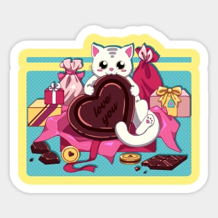 The Valentine's day, cat and  some chocolate Sticker